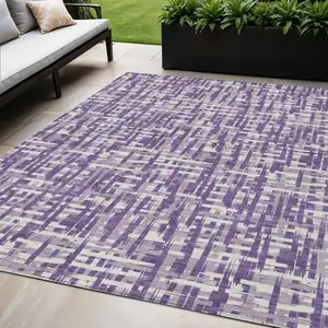 Photo of Purple And Lavender Abstract Washable Indoor Outdoor Area Rug