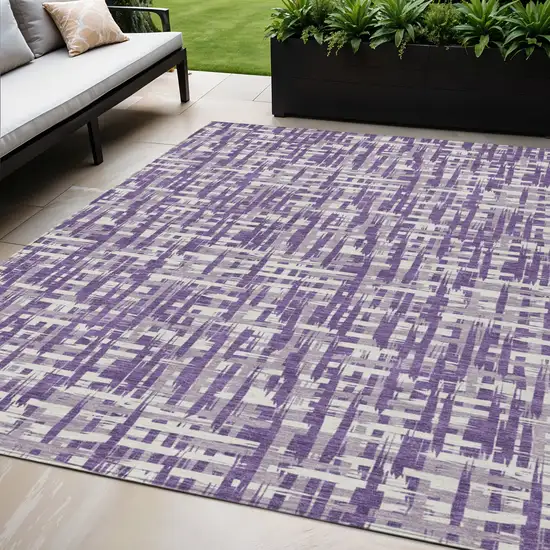 Purple And Lavender Abstract Washable Indoor Outdoor Area Rug Photo 1