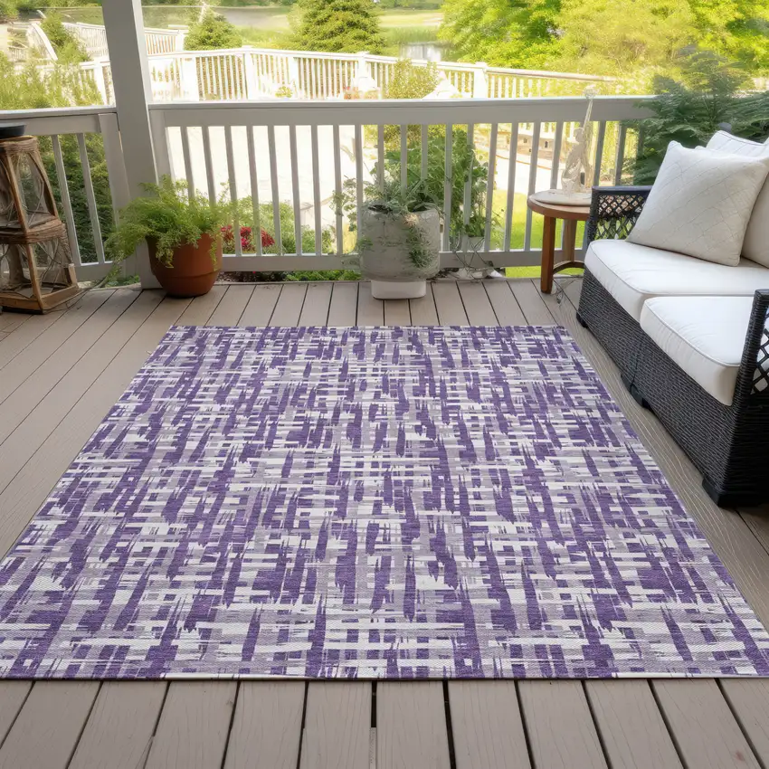 Purple And Lavender Abstract Washable Indoor Outdoor Area Rug Photo 7