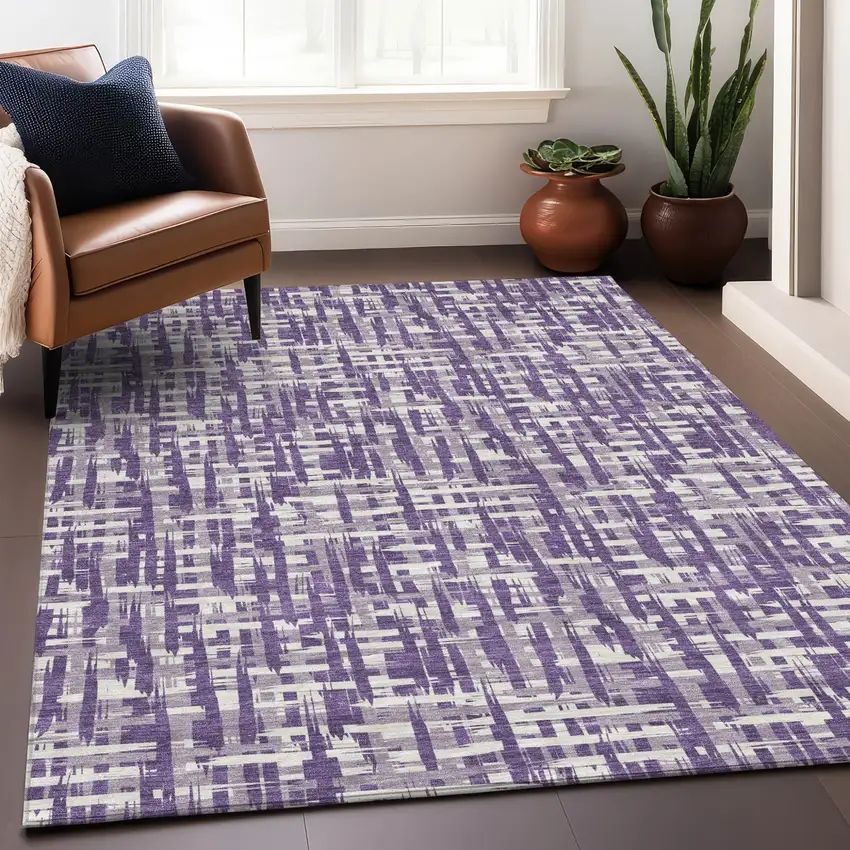 Purple And Lavender Abstract Washable Indoor Outdoor Area Rug Photo 8