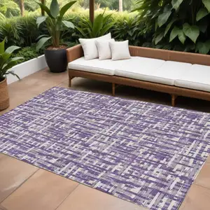 Photo of Purple And Lavender Abstract Washable Indoor Outdoor Area Rug
