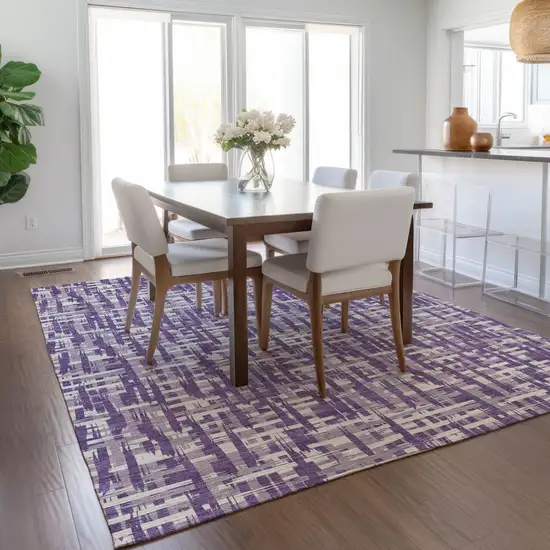 Purple And Lavender Abstract Washable Indoor Outdoor Area Rug Photo 9