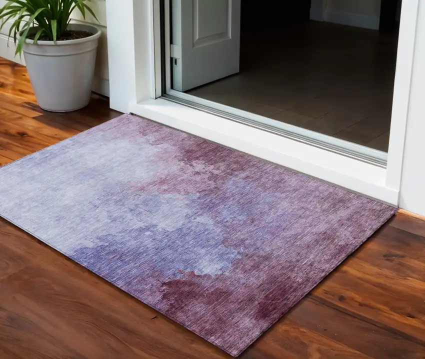 Purple And Lavender Abstract Washable Indoor Outdoor Area Rug Photo 1