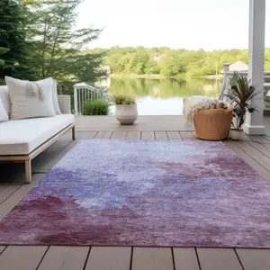 Photo of Purple And Lavender Abstract Washable Indoor Outdoor Area Rug