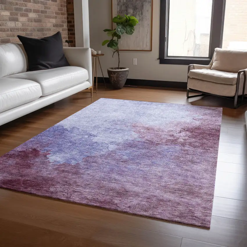 Purple And Lavender Abstract Washable Indoor Outdoor Area Rug Photo 8