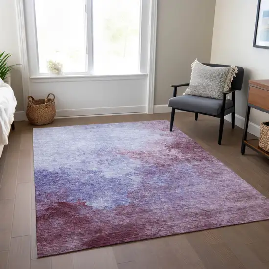 Purple And Lavender Abstract Washable Indoor Outdoor Area Rug Photo 9