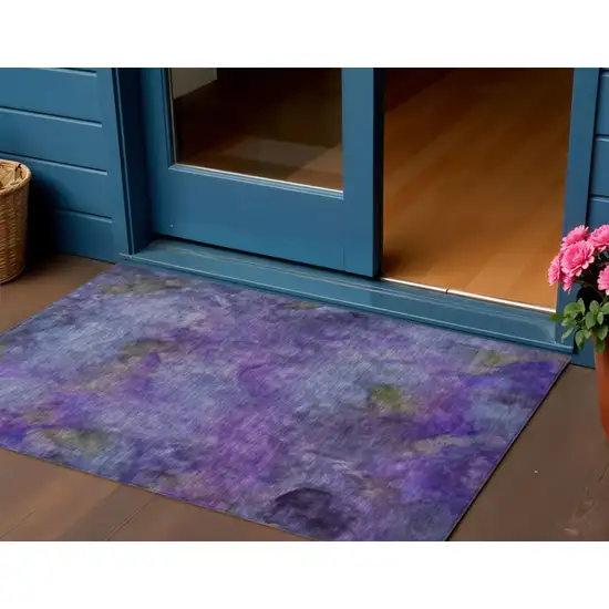 Purple And Lavender Abstract Washable Indoor Outdoor Area Rug Photo 1