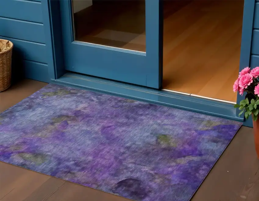Purple And Lavender Abstract Washable Indoor Outdoor Area Rug Photo 1