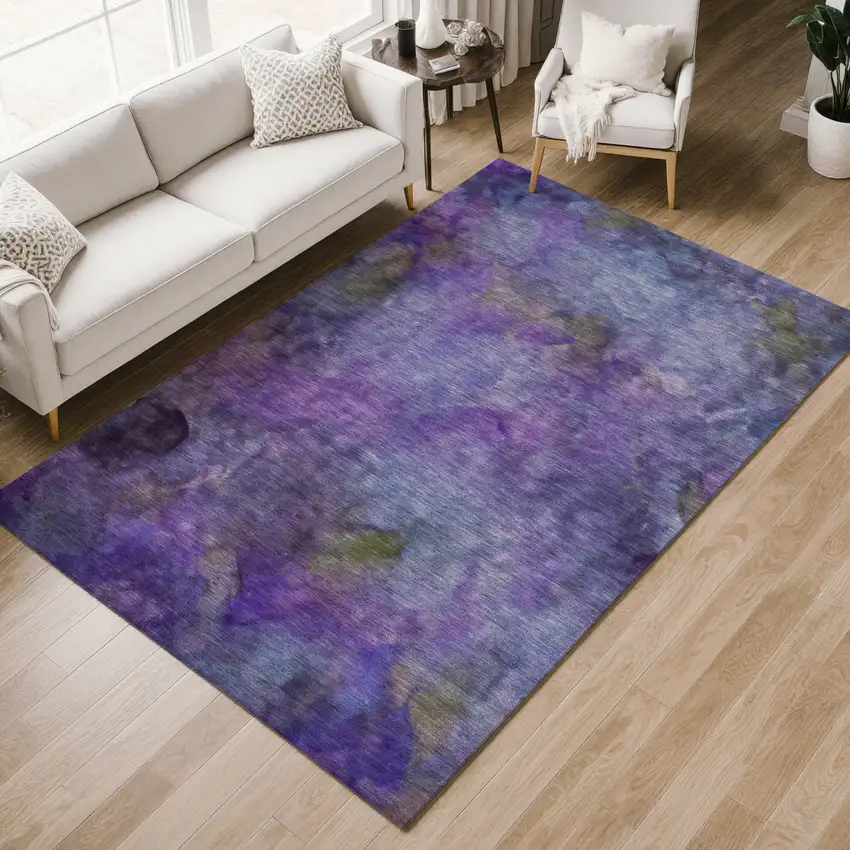Purple And Lavender Abstract Washable Indoor Outdoor Area Rug Photo 8