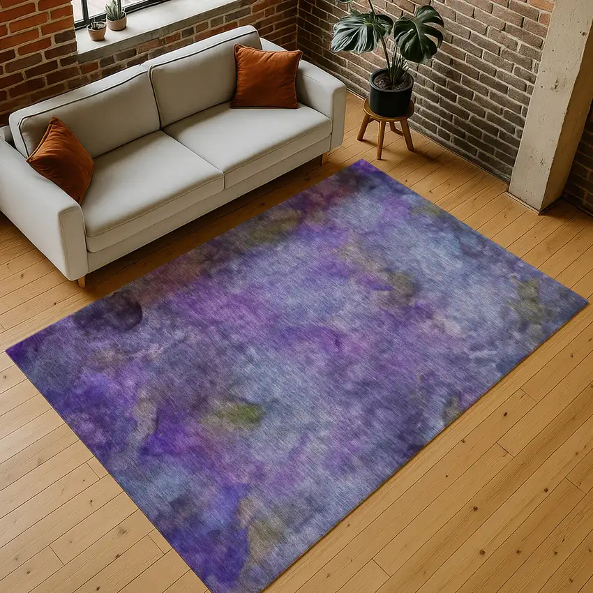 Purple And Lavender Abstract Washable Indoor Outdoor Area Rug Photo 9