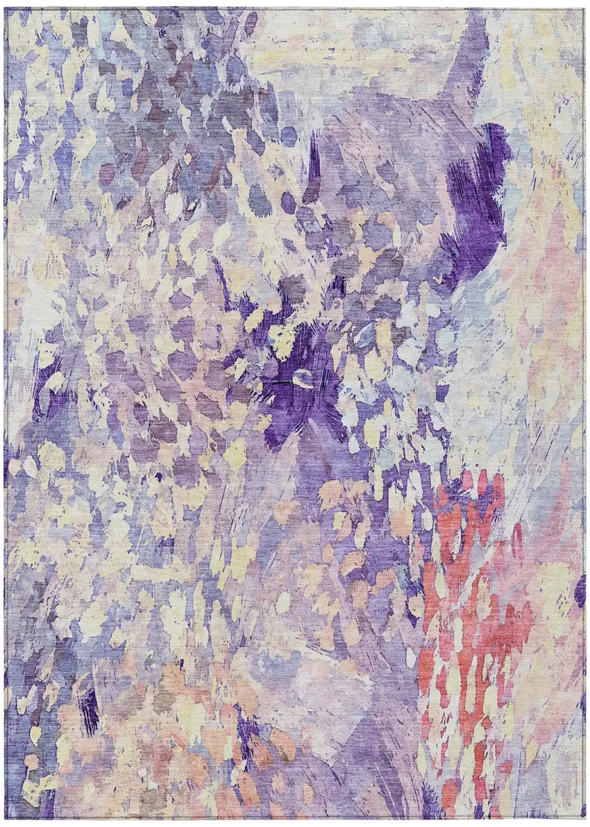 Purple And Lavender Abstract Washable Indoor Outdoor Area Rug Photo 2