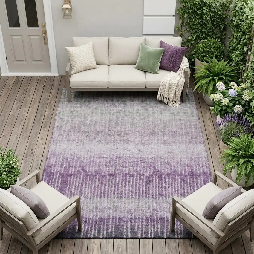 Purple And Lavender Abstract Washable Indoor Outdoor Area Rug Photo 1