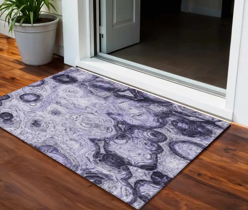 Purple And Lavender Abstract Washable Indoor Outdoor Area Rug Photo 1