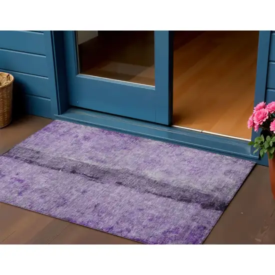 Purple And Lavender Abstract Washable Indoor Outdoor Area Rug Photo 1