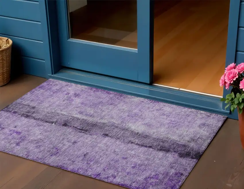 Purple And Lavender Abstract Washable Indoor Outdoor Area Rug Photo 1