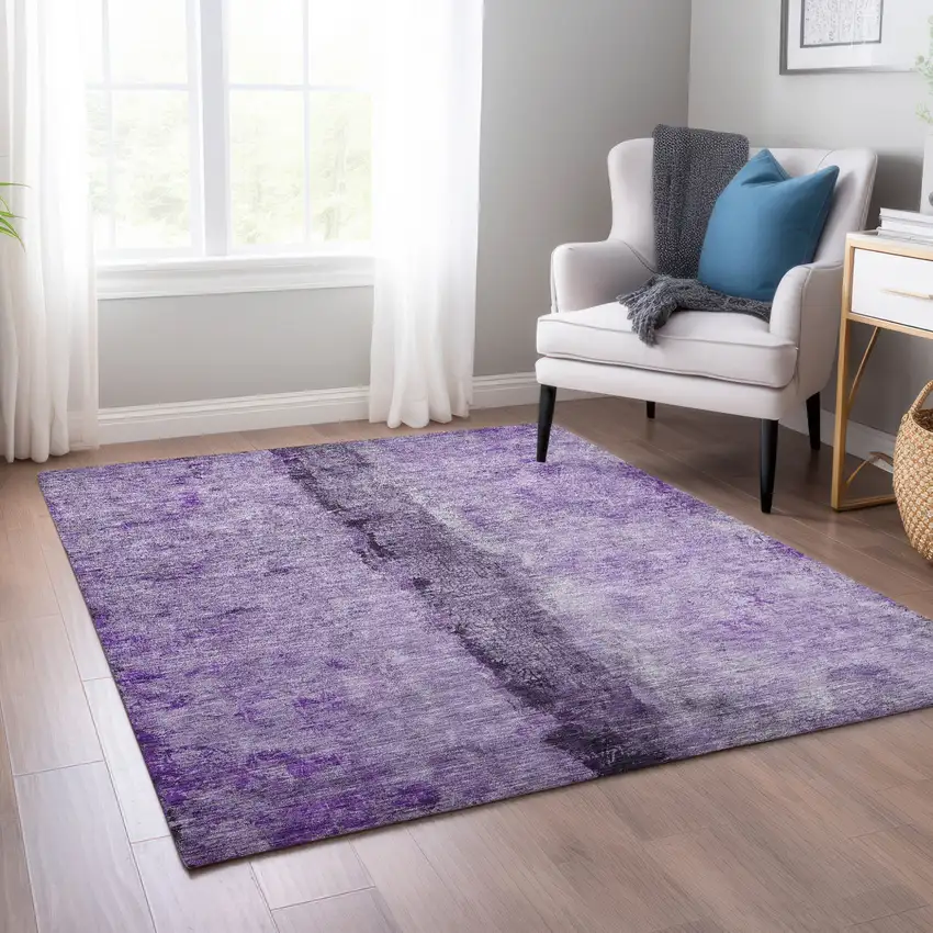Purple And Lavender Abstract Washable Indoor Outdoor Area Rug Photo 8