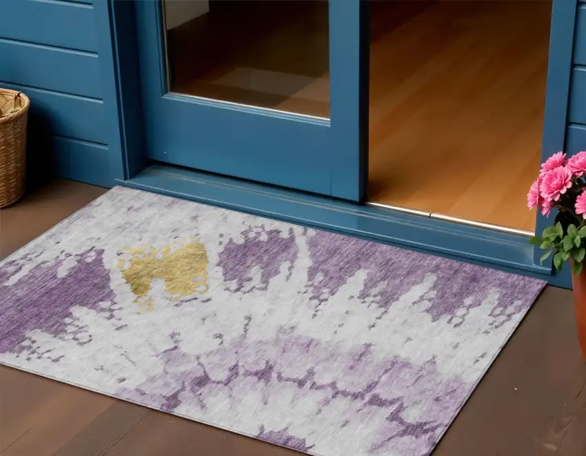 Purple And Lavender Abstract Washable Indoor Outdoor Area Rug Photo 1