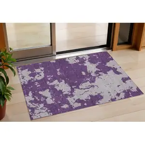 Photo of Purple And Lavender Abstract Washable Indoor Outdoor Area Rug