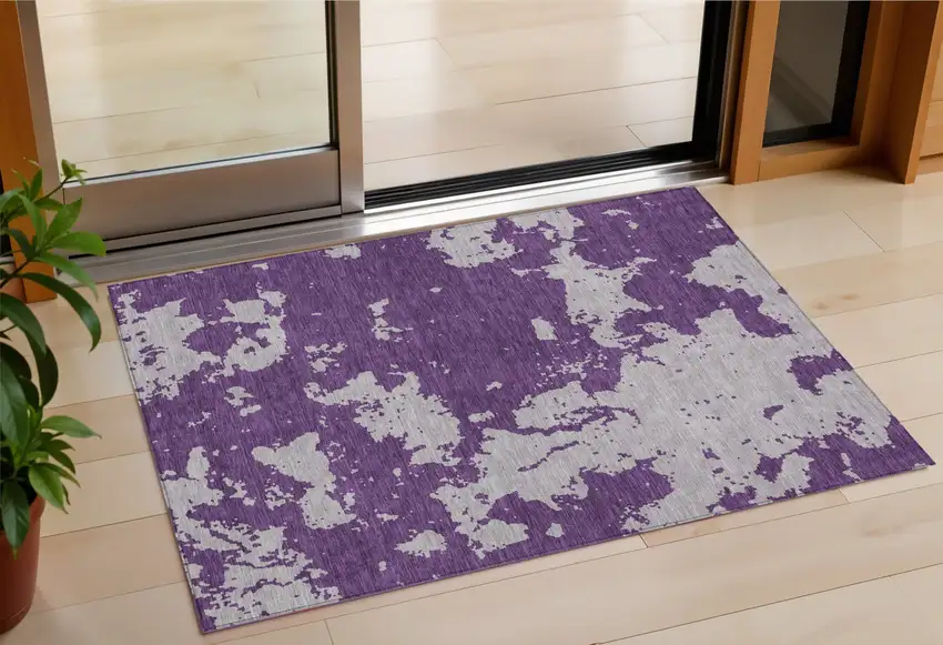Purple And Lavender Abstract Washable Indoor Outdoor Area Rug Photo 1