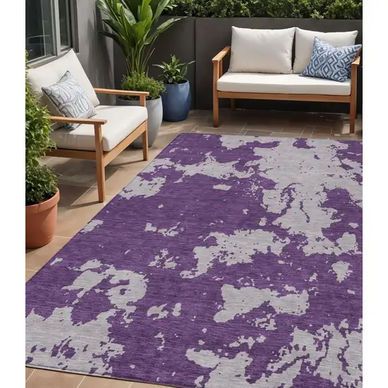 Purple And Lavender Abstract Washable Indoor Outdoor Area Rug Photo 1