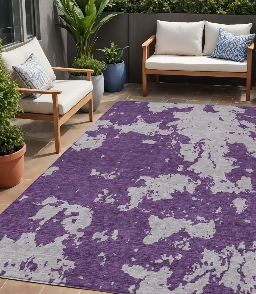 Purple And Lavender Abstract Washable Indoor Outdoor Area Rug Photo 1