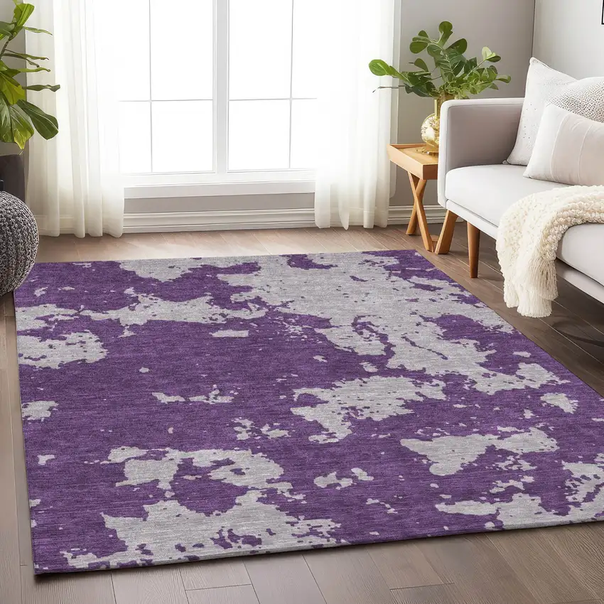 Purple And Lavender Abstract Washable Indoor Outdoor Area Rug Photo 9