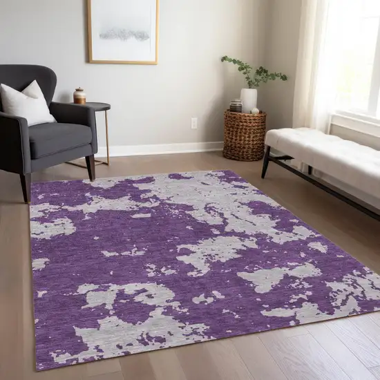 Purple And Lavender Abstract Washable Indoor Outdoor Area Rug Photo 9