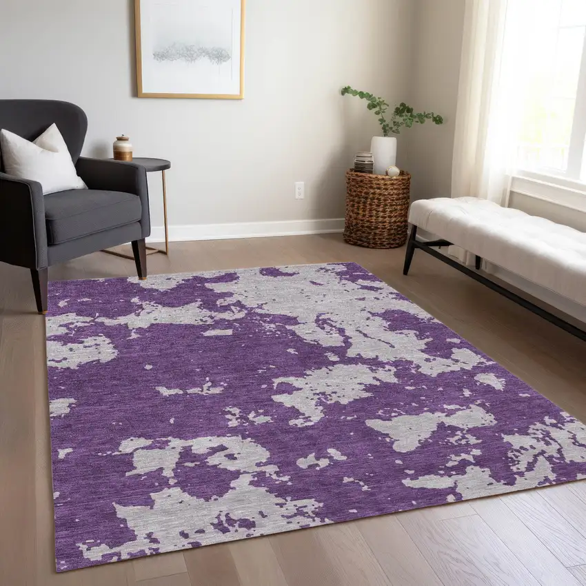 Purple And Lavender Abstract Washable Indoor Outdoor Area Rug Photo 9
