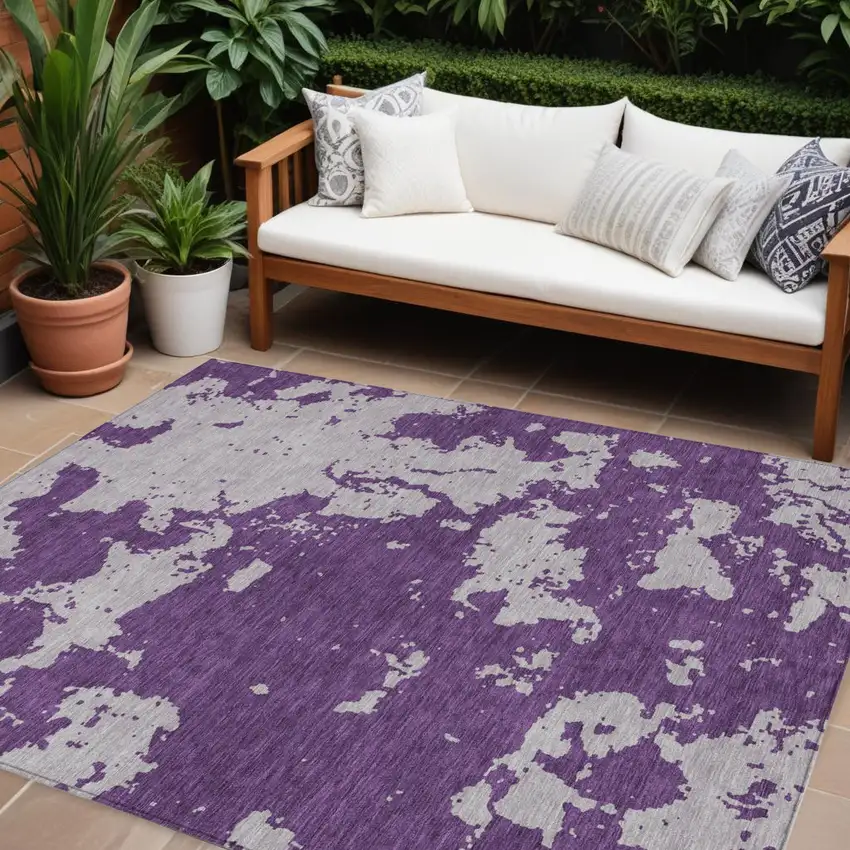 Purple And Lavender Abstract Washable Indoor Outdoor Area Rug Photo 1