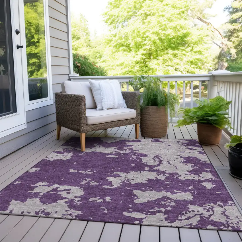 Purple And Lavender Abstract Washable Indoor Outdoor Area Rug Photo 8