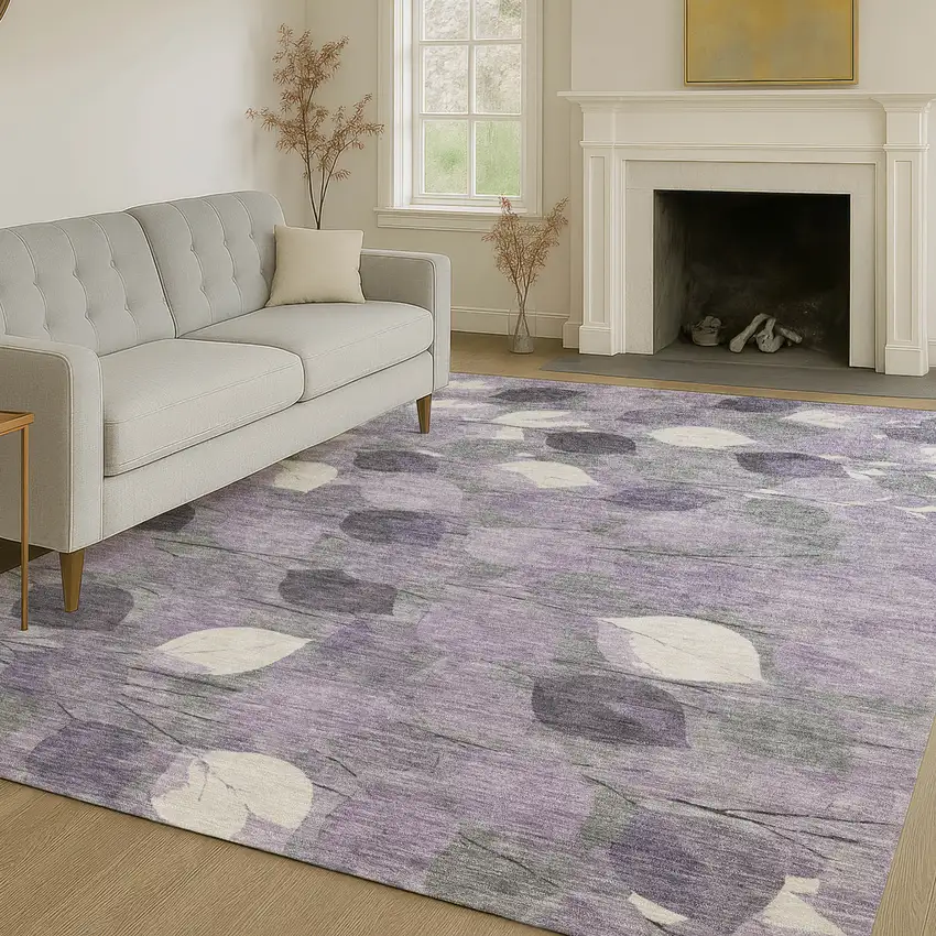 Purple And Lavender Floral Washable Indoor Outdoor Area Rug Photo 6