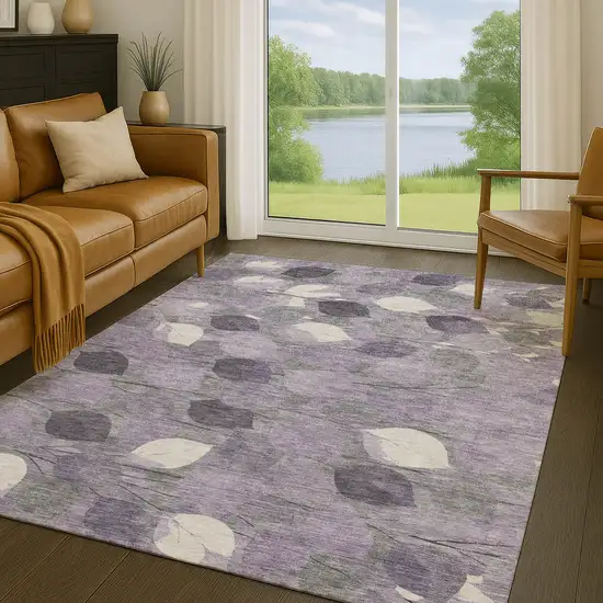 Purple And Lavender Floral Washable Indoor Outdoor Area Rug Photo 5