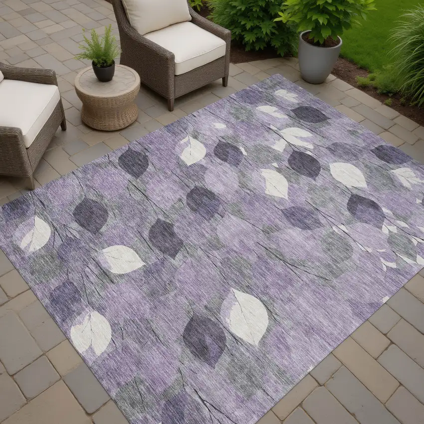 Purple And Lavender Floral Washable Indoor Outdoor Area Rug Photo 7