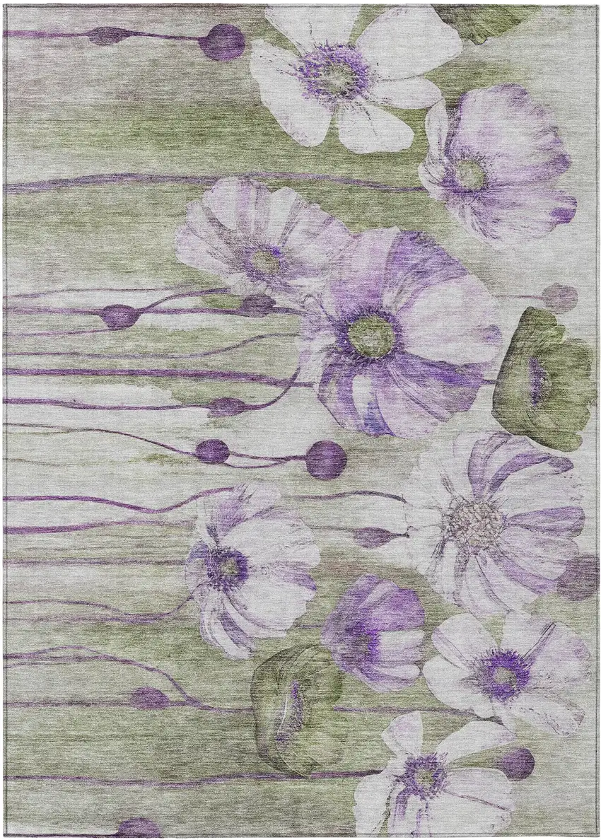 Purple And Lavender Floral Washable Indoor Outdoor Area Rug Photo 2