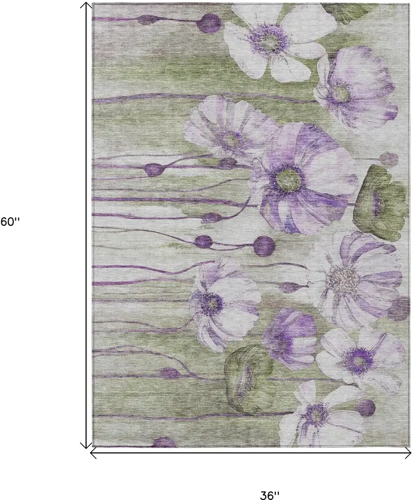 Purple And Lavender Floral Washable Indoor Outdoor Area Rug Photo 3