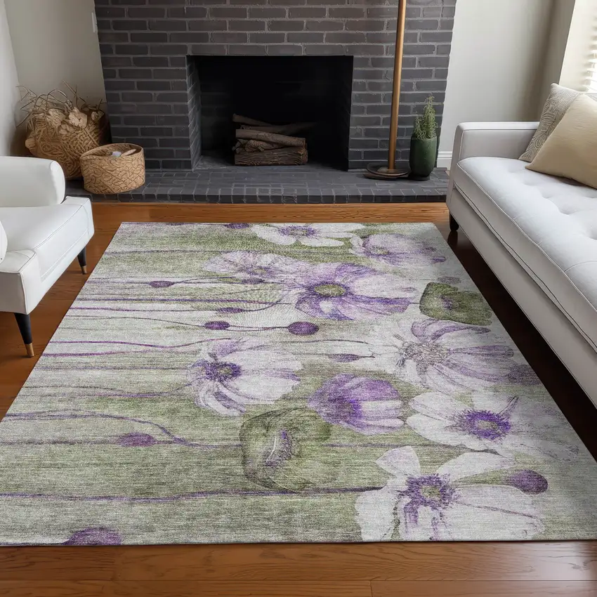 Purple And Lavender Floral Washable Indoor Outdoor Area Rug Photo 9