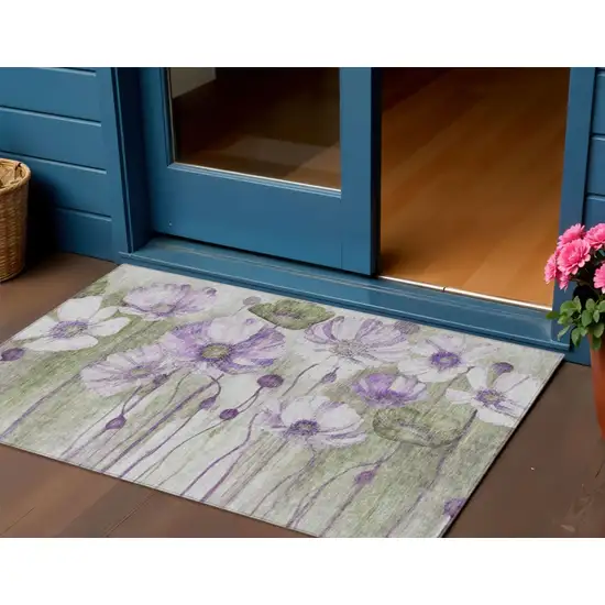 Purple And Lavender Floral Washable Indoor Outdoor Area Rug Photo 1