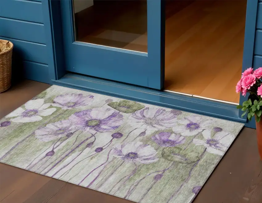 Purple And Lavender Floral Washable Indoor Outdoor Area Rug Photo 1