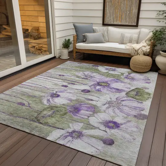 Purple And Lavender Floral Washable Indoor Outdoor Area Rug Photo 7