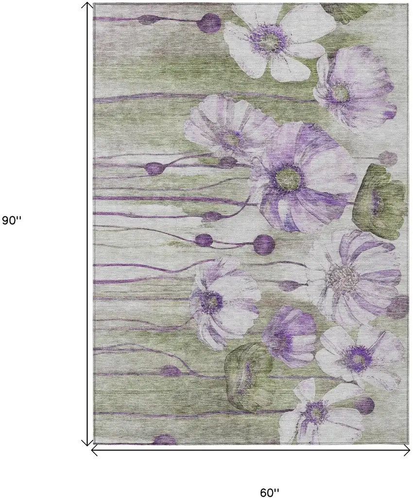 Purple And Lavender Floral Washable Indoor Outdoor Area Rug Photo 3