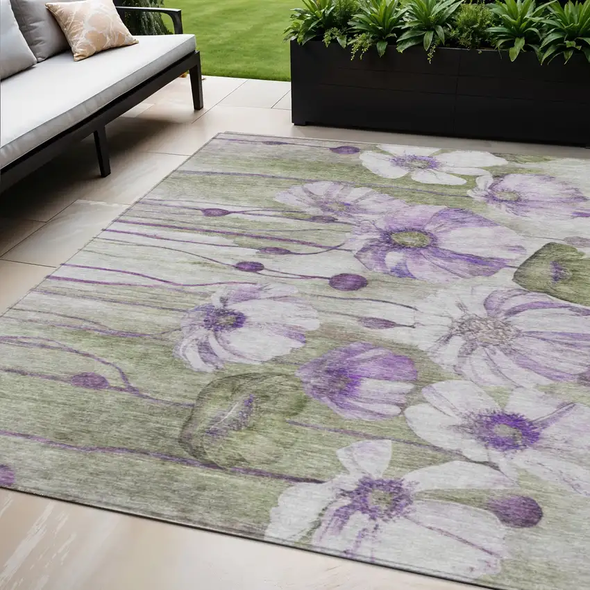 Purple And Lavender Floral Washable Indoor Outdoor Area Rug Photo 1