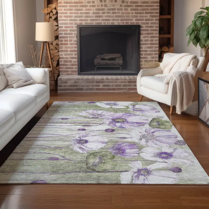 Purple And Lavender Floral Washable Indoor Outdoor Area Rug Photo 9