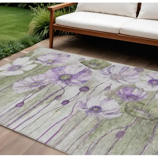 Purple And Lavender Floral Washable Indoor Outdoor Area Rug Photo 1