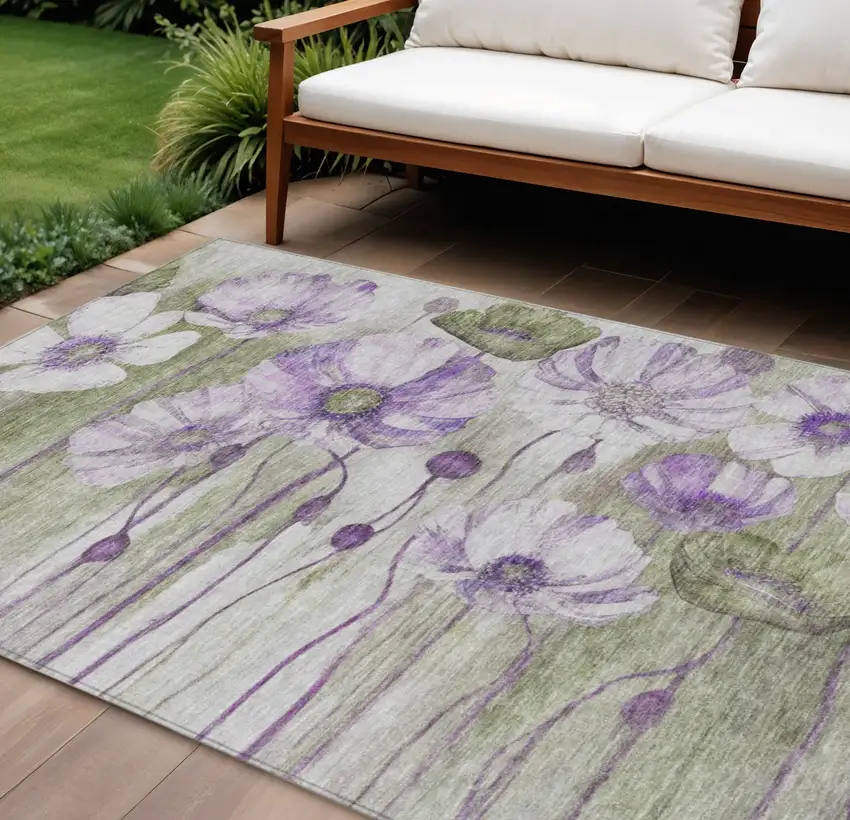 Purple And Lavender Floral Washable Indoor Outdoor Area Rug Photo 1
