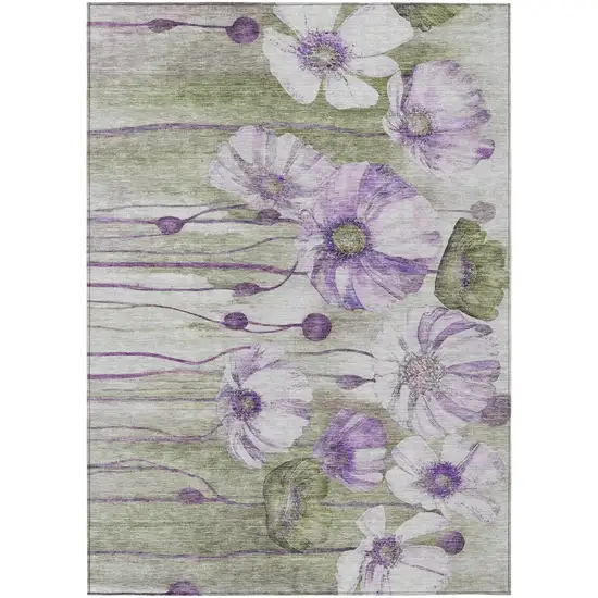 Purple And Lavender Floral Washable Indoor Outdoor Area Rug Photo 1