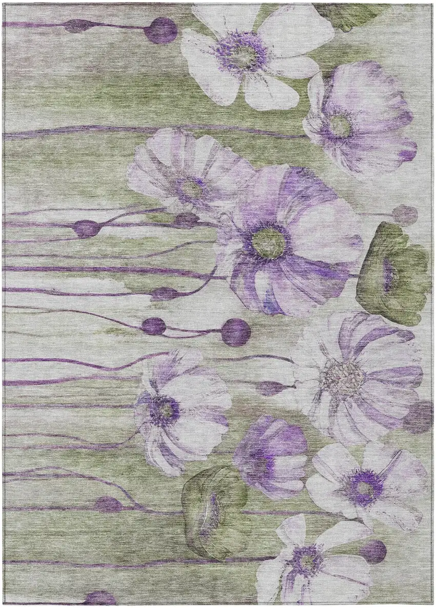 Purple And Lavender Floral Washable Indoor Outdoor Area Rug Photo 1