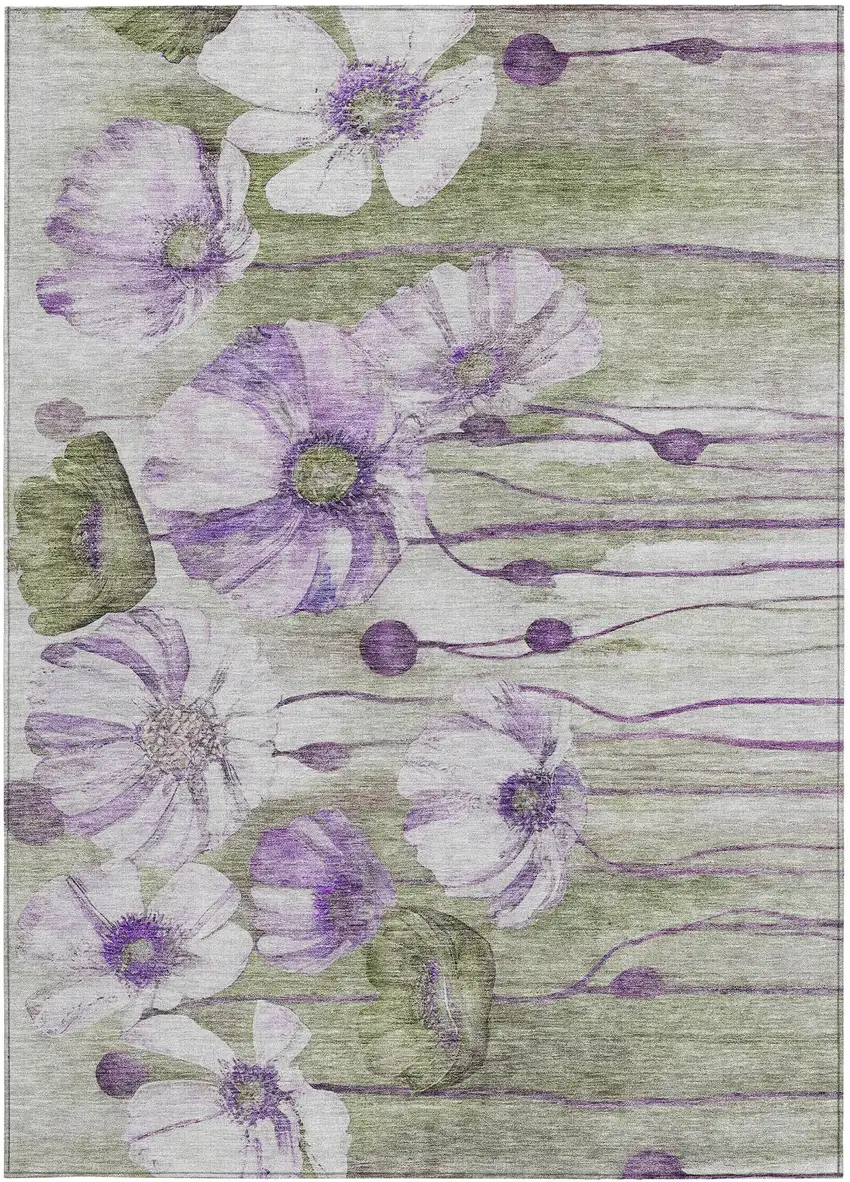 Purple And Lavender Floral Washable Indoor Outdoor Area Rug Photo 7