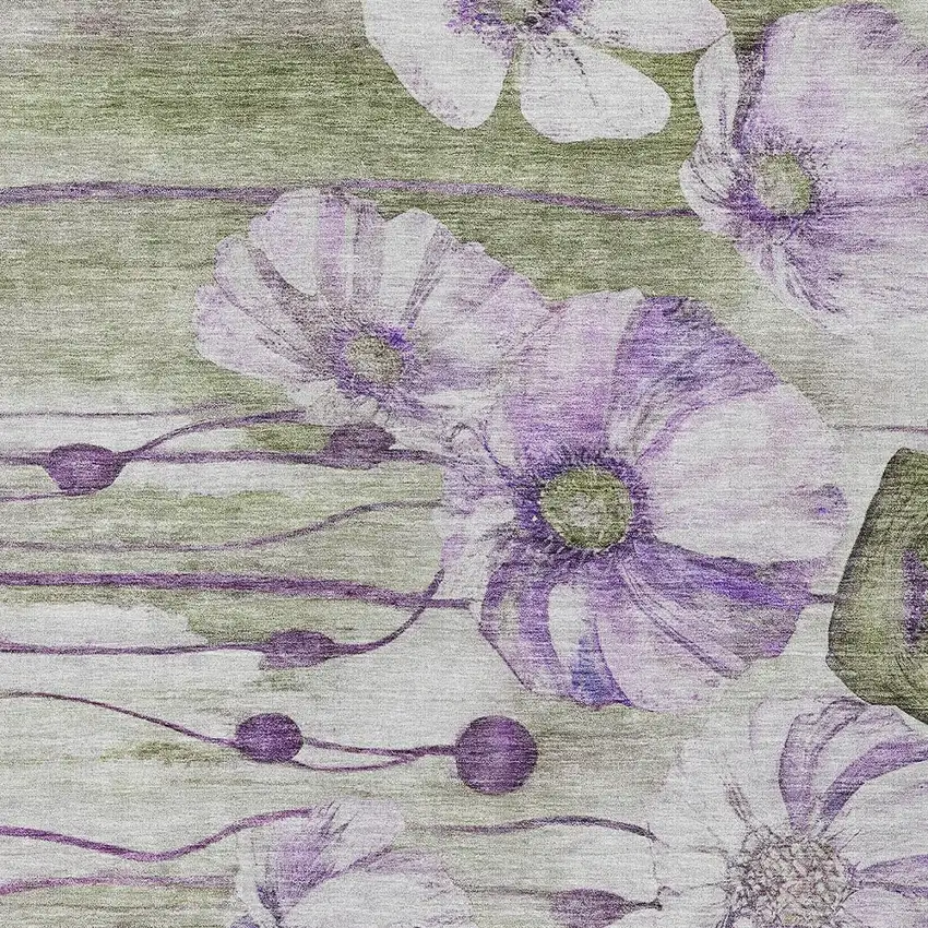 Purple And Lavender Floral Washable Indoor Outdoor Area Rug Photo 6