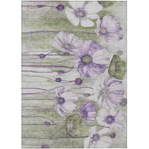 Photo of Purple And Lavender Floral Washable Indoor Outdoor Area Rug