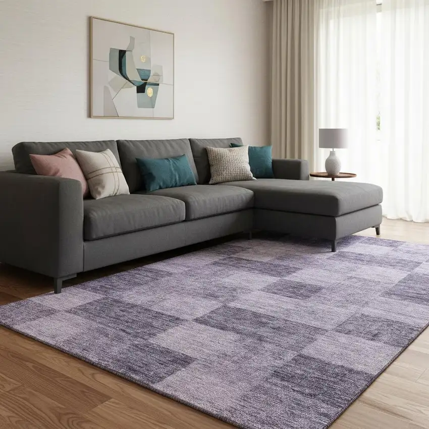 Purple And Lavender Geometric Washable Area Rug With UV Protection Photo 2